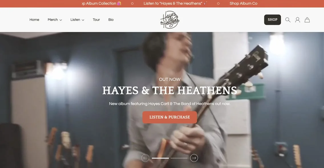 Hayes & The Heathens website homepage, designed by Digital Star