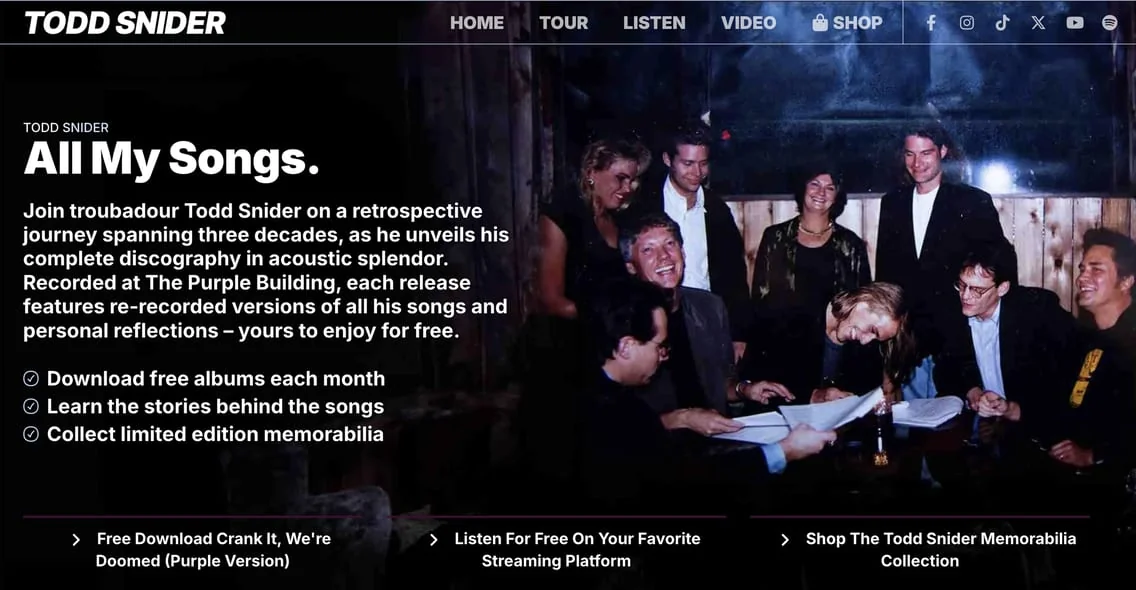 Todd Snider website homepage, designed by Digital Star