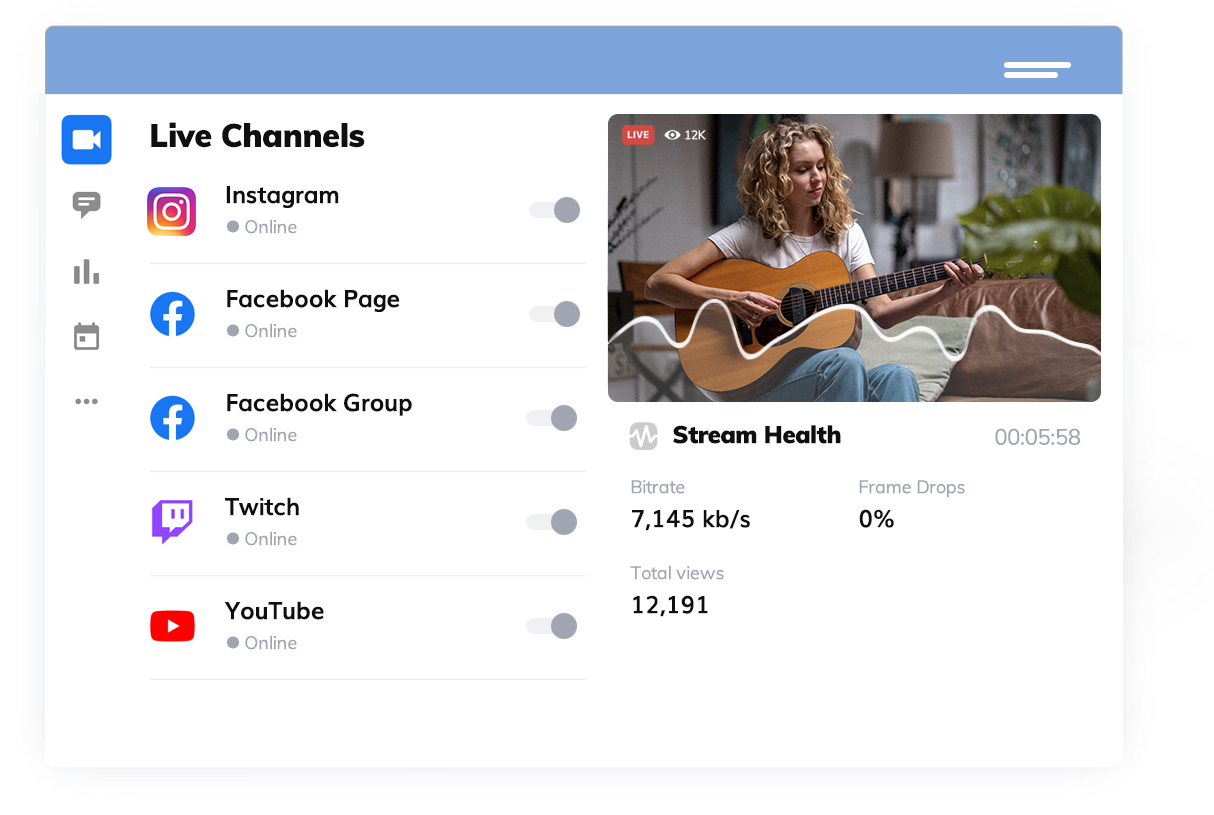 One dashboard streaming to Instagram, Facebook, Twitch and YouTube