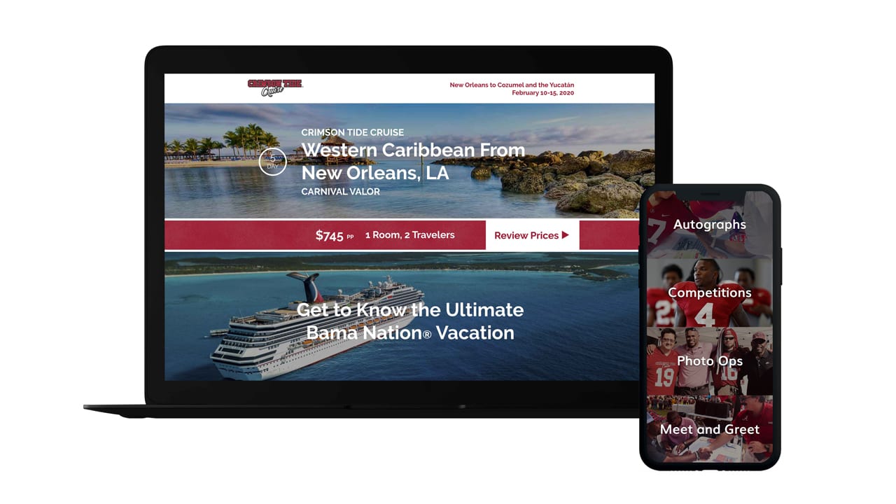 The Crimson Tide Cruise website on a laptop and a phone