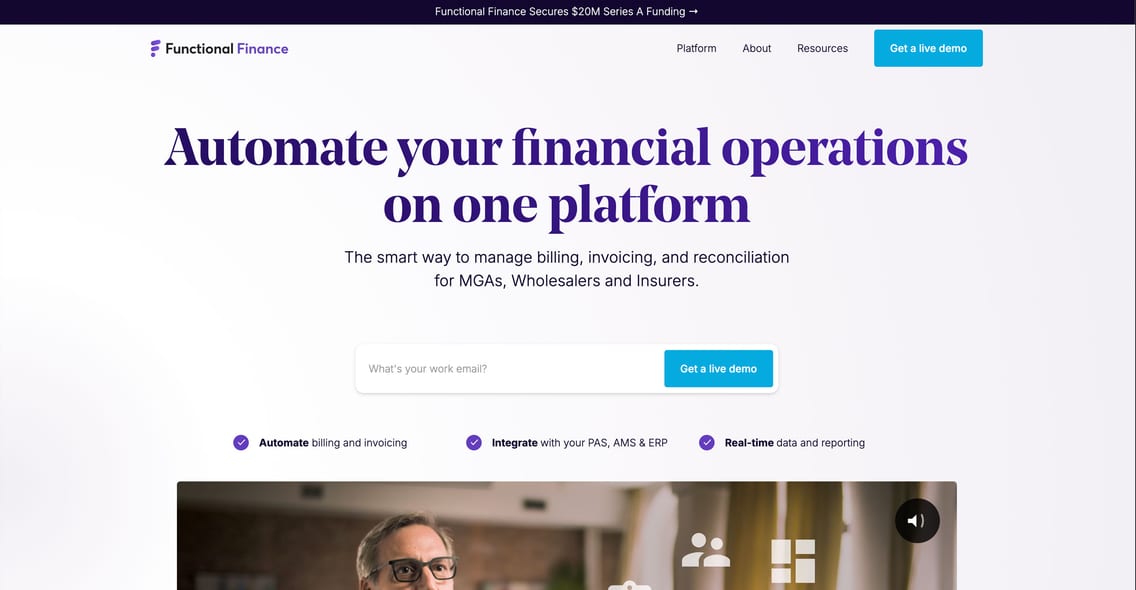 The Functional Finance website: Automate your financial operations on one platform