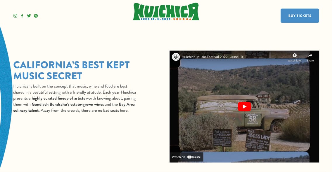 Huichica Music Festival Sonoma website designer