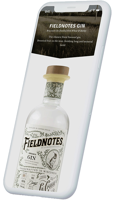 La Crosse Distilling Co.’s Fieldnotes Gin page on a phone