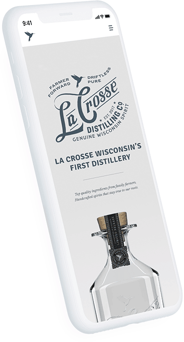 The La Crosse Distilling Co. website on a phone