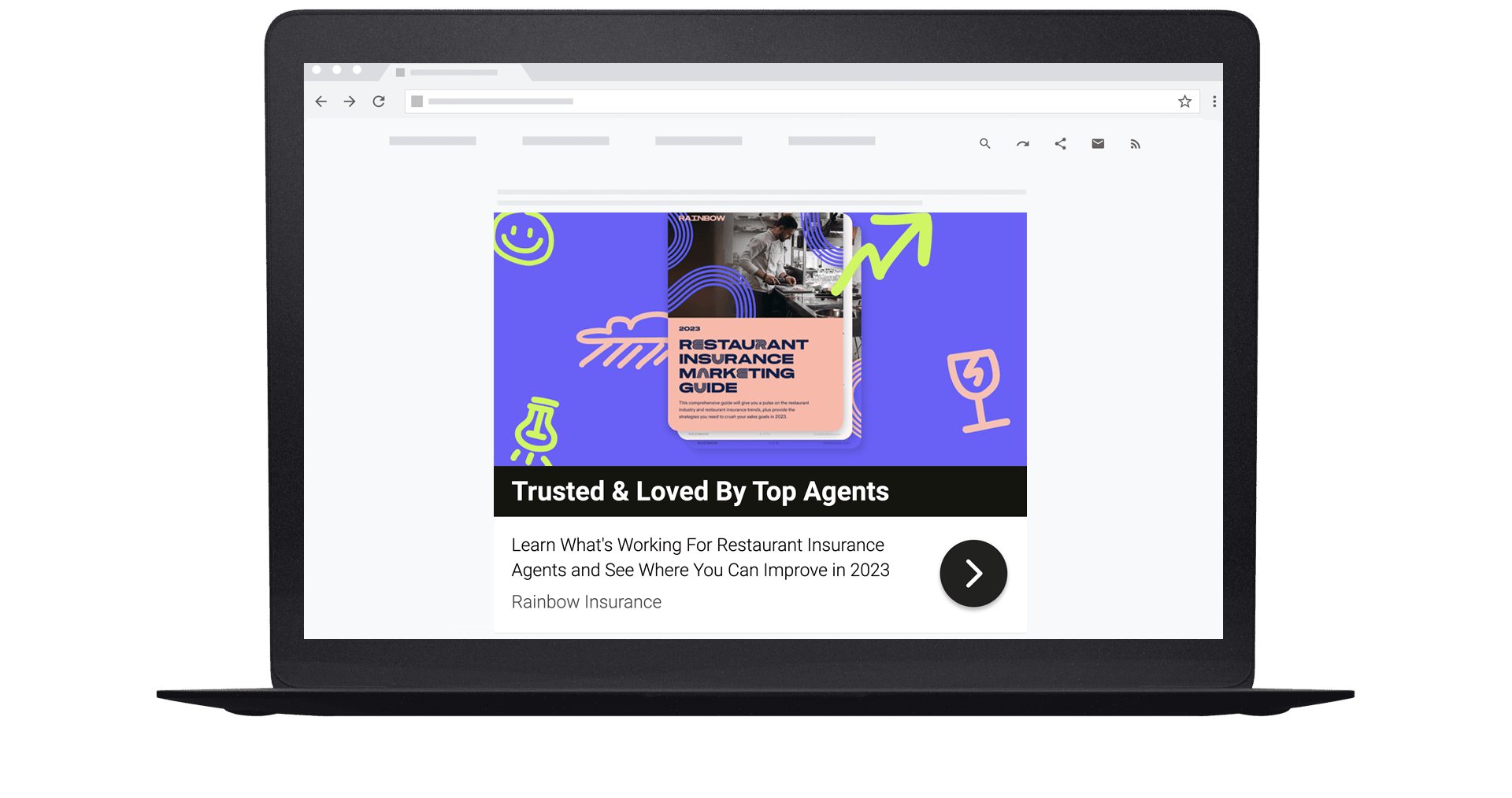 A Rainbow marketing guide for restaurant insurance agents on a laptop