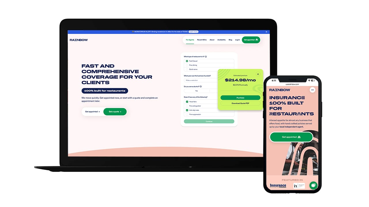 The Rainbow website on a laptop and a phone